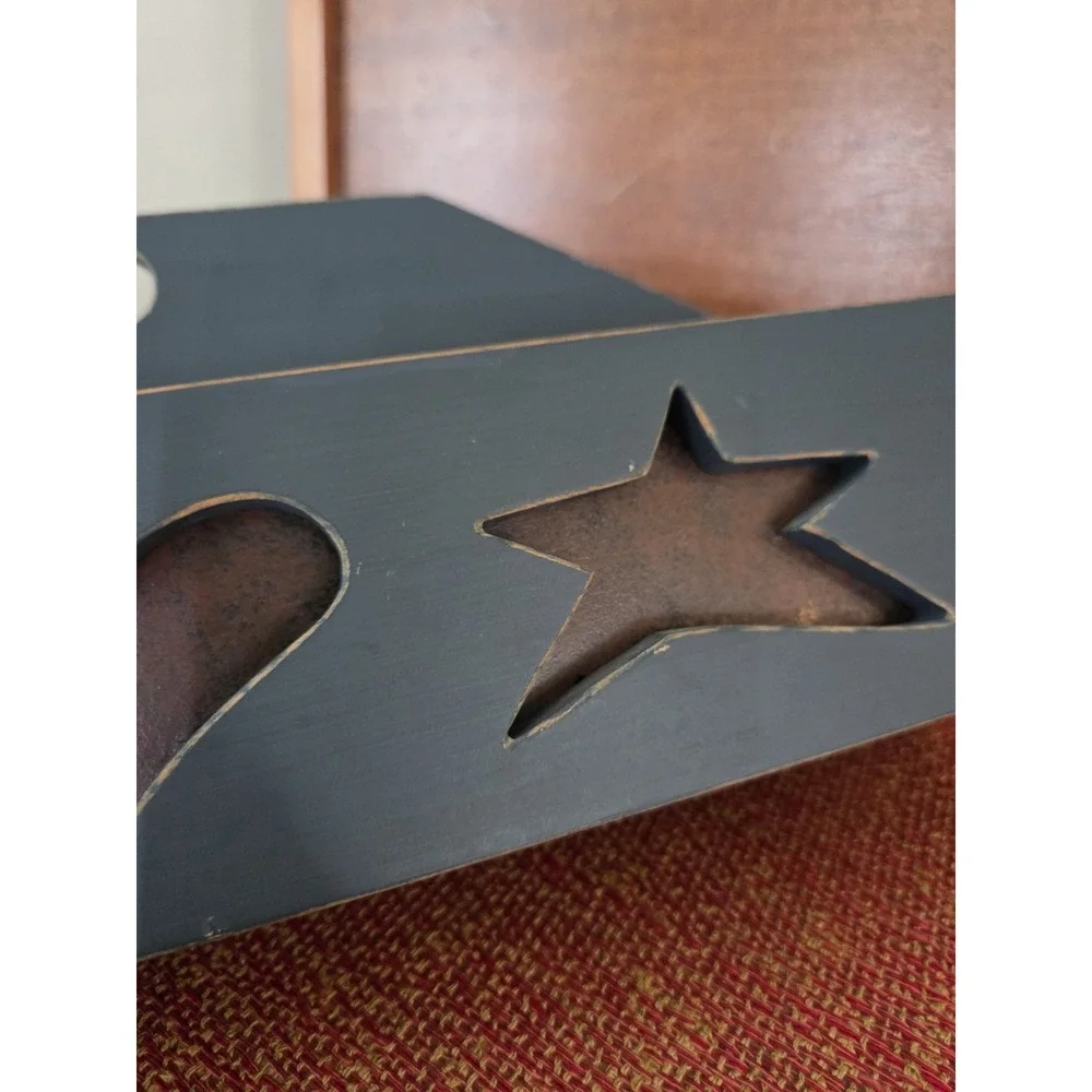 Vtg Primitive Americana Wall Shelf Box Spice Rack Heart Decor Country Charm